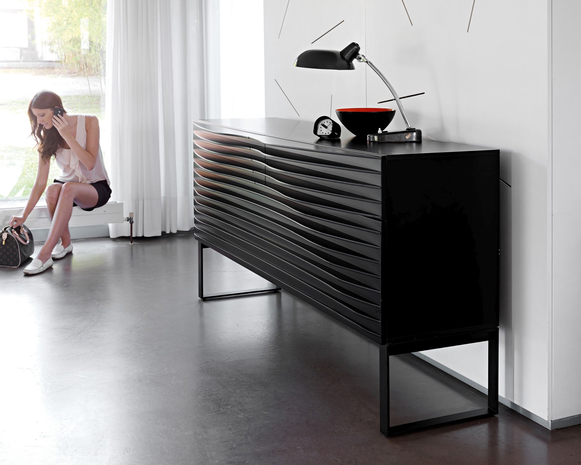 Tide Sideboard black frame black Minimal Design L Casamania Horm