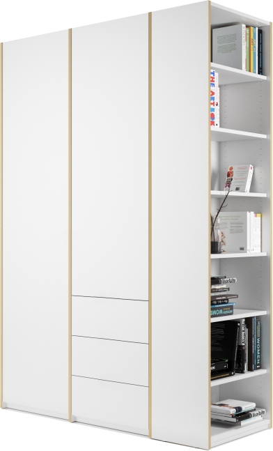 MODULAR PLUS wardrobe combination with add-on shelf on the right and 3 drawers Müller Möbelwerkstätten