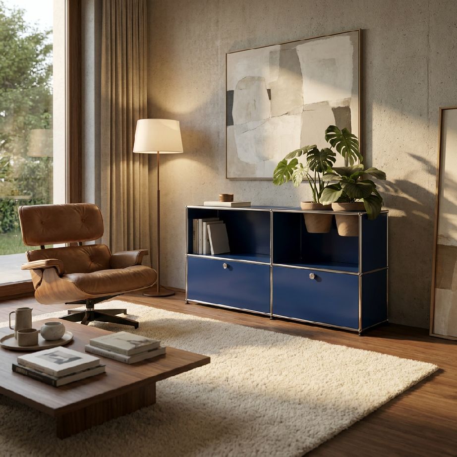 USM Haller Sideboard M57 with hinged doors and plant insert Pure White