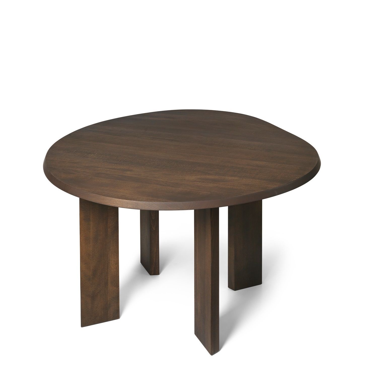 Ferm Living Tarn Esstisch aus dunklem Holz, runder Holztisch mit drei Beinen.