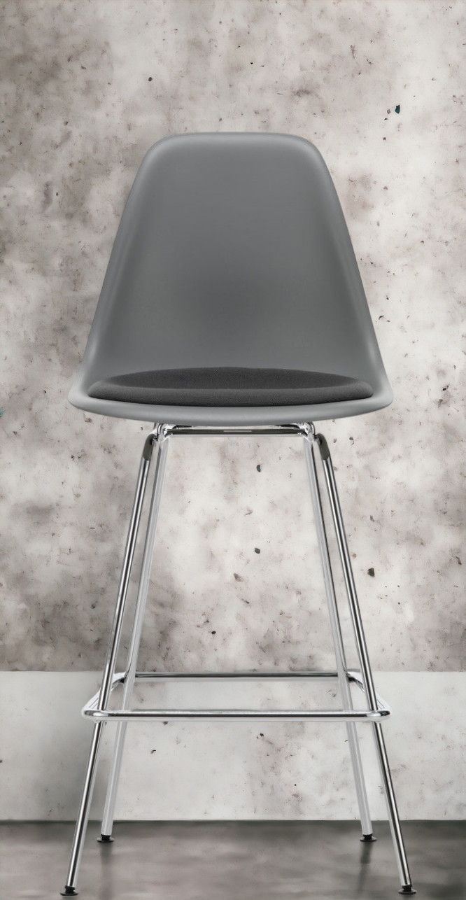 Eames Plastic Bar Stool Medium with seat cushion Vitra
