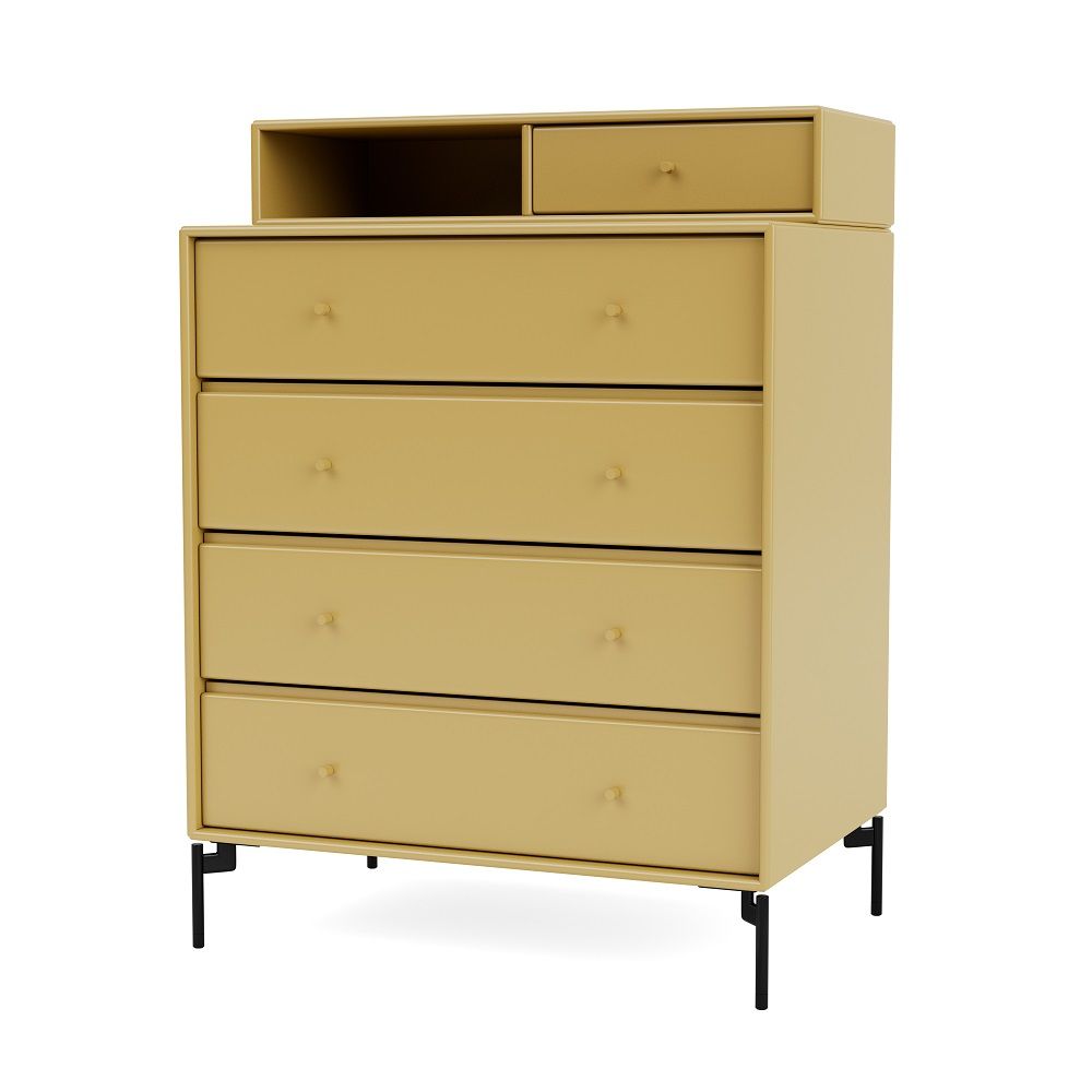 KEEP Kommode mit schwarzem Gestell und fünf Schubladen in Gelb. Moderne Kommode für Schlafzimmer.