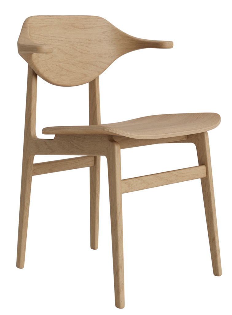 NORR11 Bufala Dining Chair Stuhl aus Eichenholz, skandinavisches Design mit Armlehnen, elegante Sitzgelegenheit für Esszimmer.