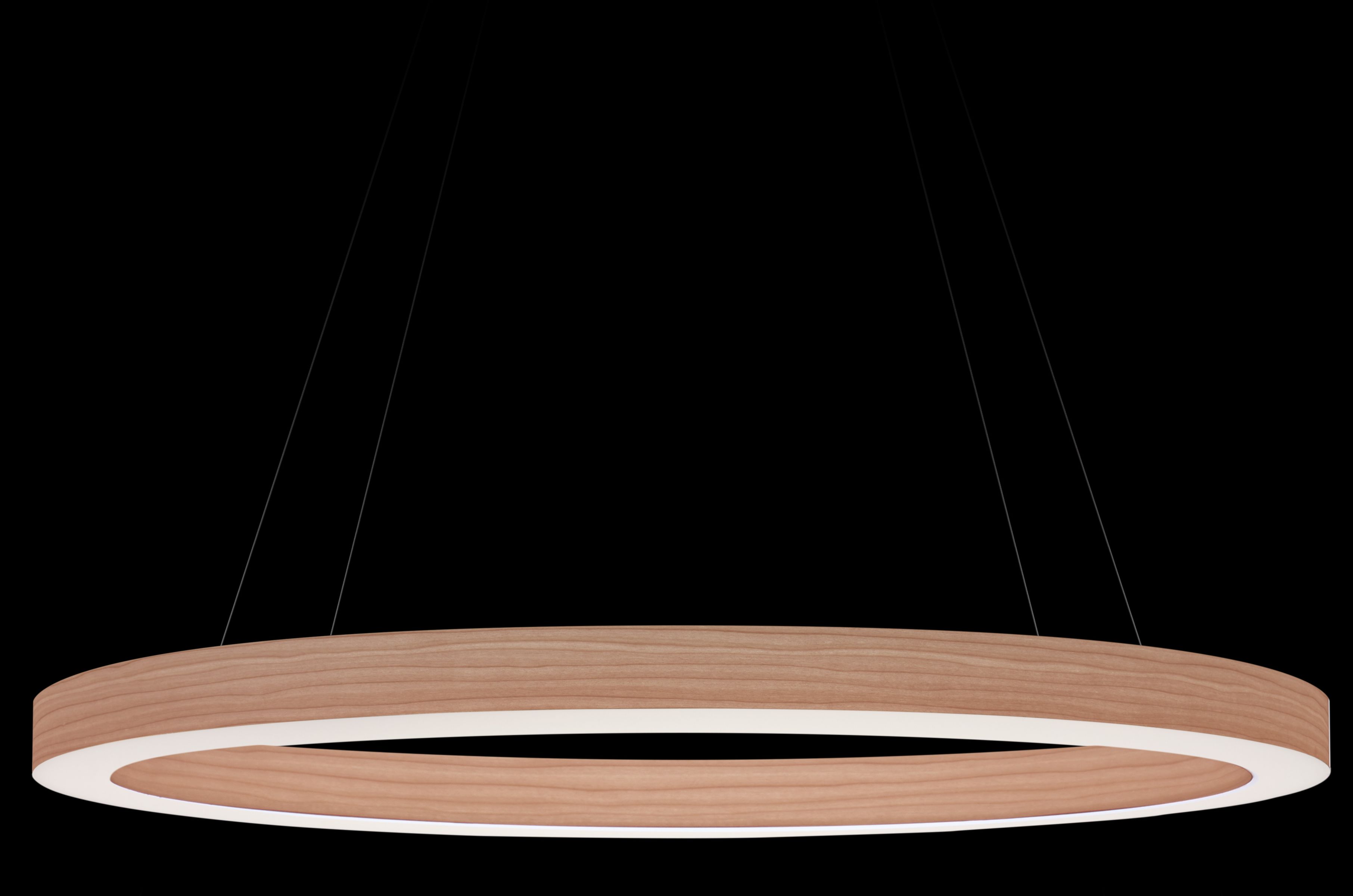 Oh!-Line Pendelleuchte von LZF Lamps: Runde, blassrosa Hängelampe aus Holz mit LED-Beleuchtung.