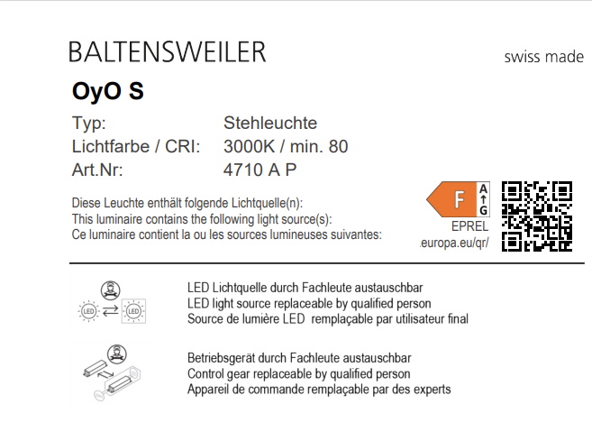 OyO S Floor Lamp Aluminium 3000 K Baltensweiler