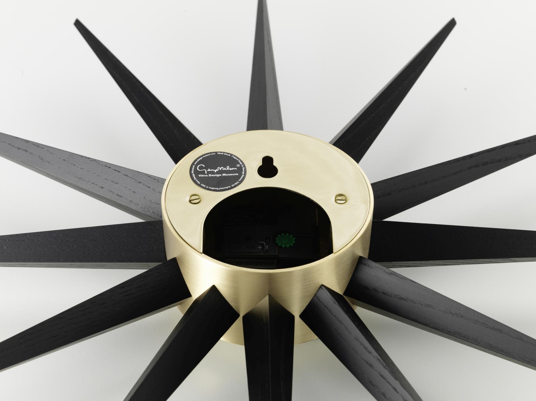 Sunburst Clock Wall Clock - black / brass Vitra