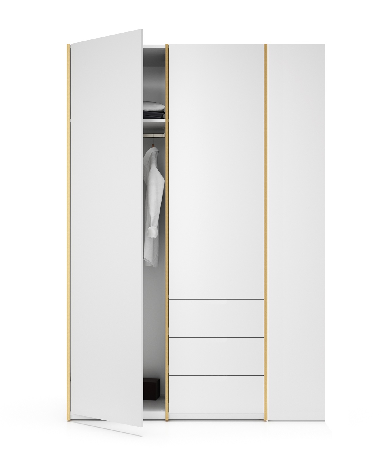 MODULAR PLUS wardrobe combination with add-on shelf on the right and 3 drawers Müller Möbelwerkstätten