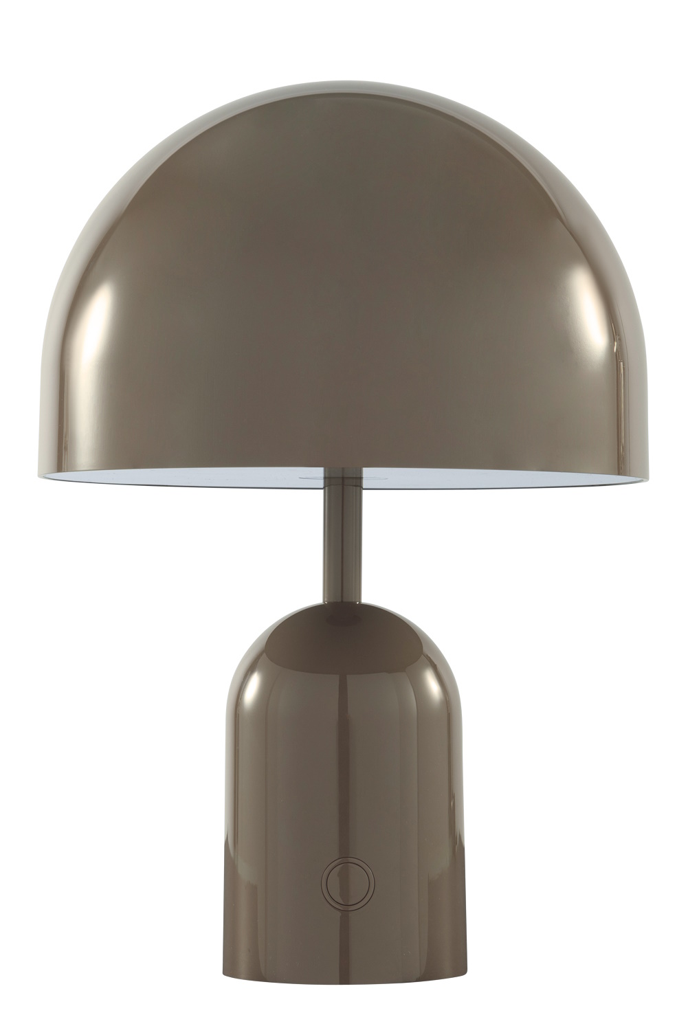 Bell Portable LED Table lamp Rechargeable lamp / Table lamp Tom Dixon Taupe Nahaufnahme der Bell Portable LED Tischleuchte von Tom Dixon in Taupe.