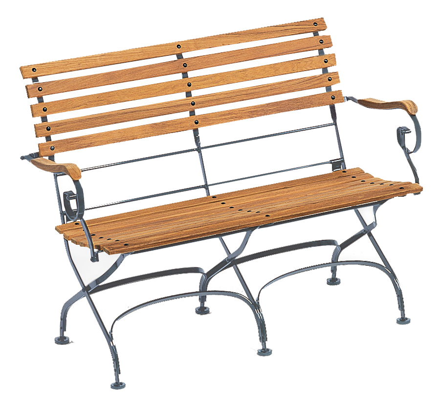 Weishäupl 2-Sitzer Gartenbank mit Armlehnen, graphitgraues Metallgestell und Holzlatten, Outdoor Sitzmöbel.