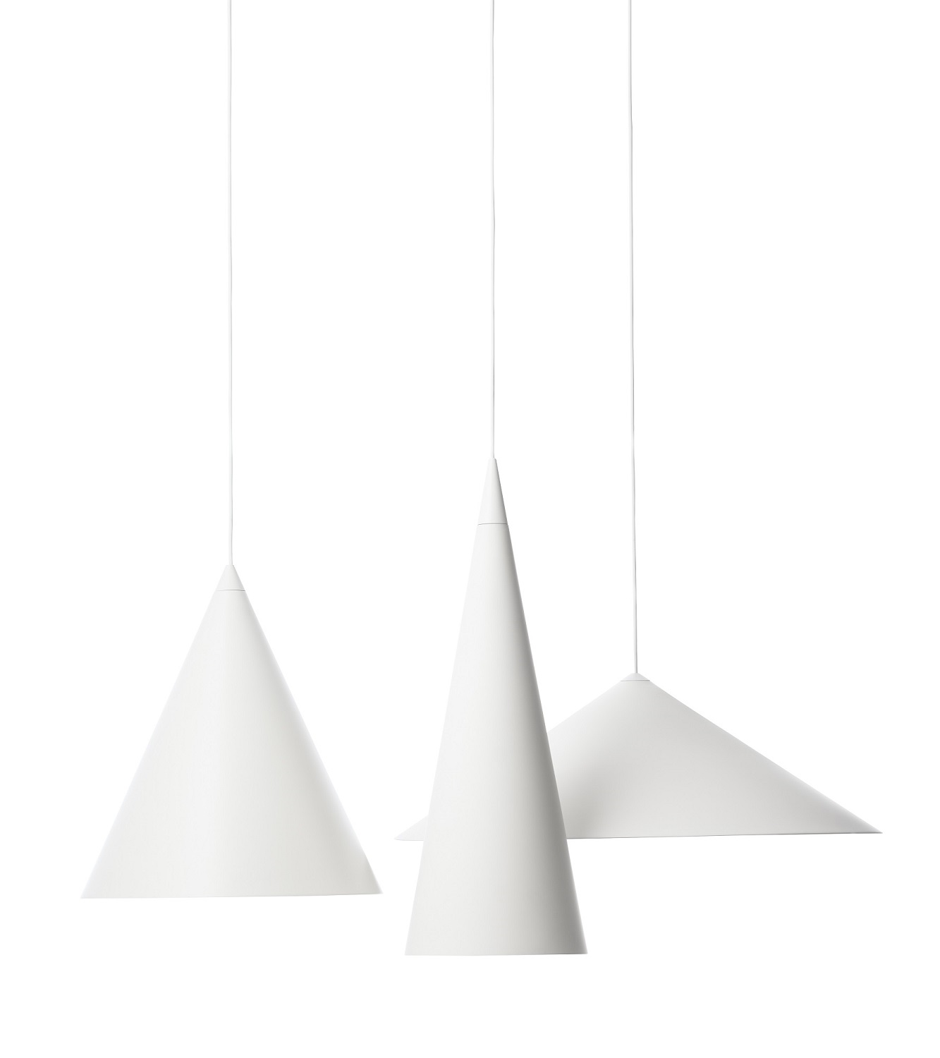 Weiße w221 S3 Medium Pendelleuchte von wästberg, Kegelförmige Hängelampe für moderne Raumbeleuchtung, minimalistisches Design.
