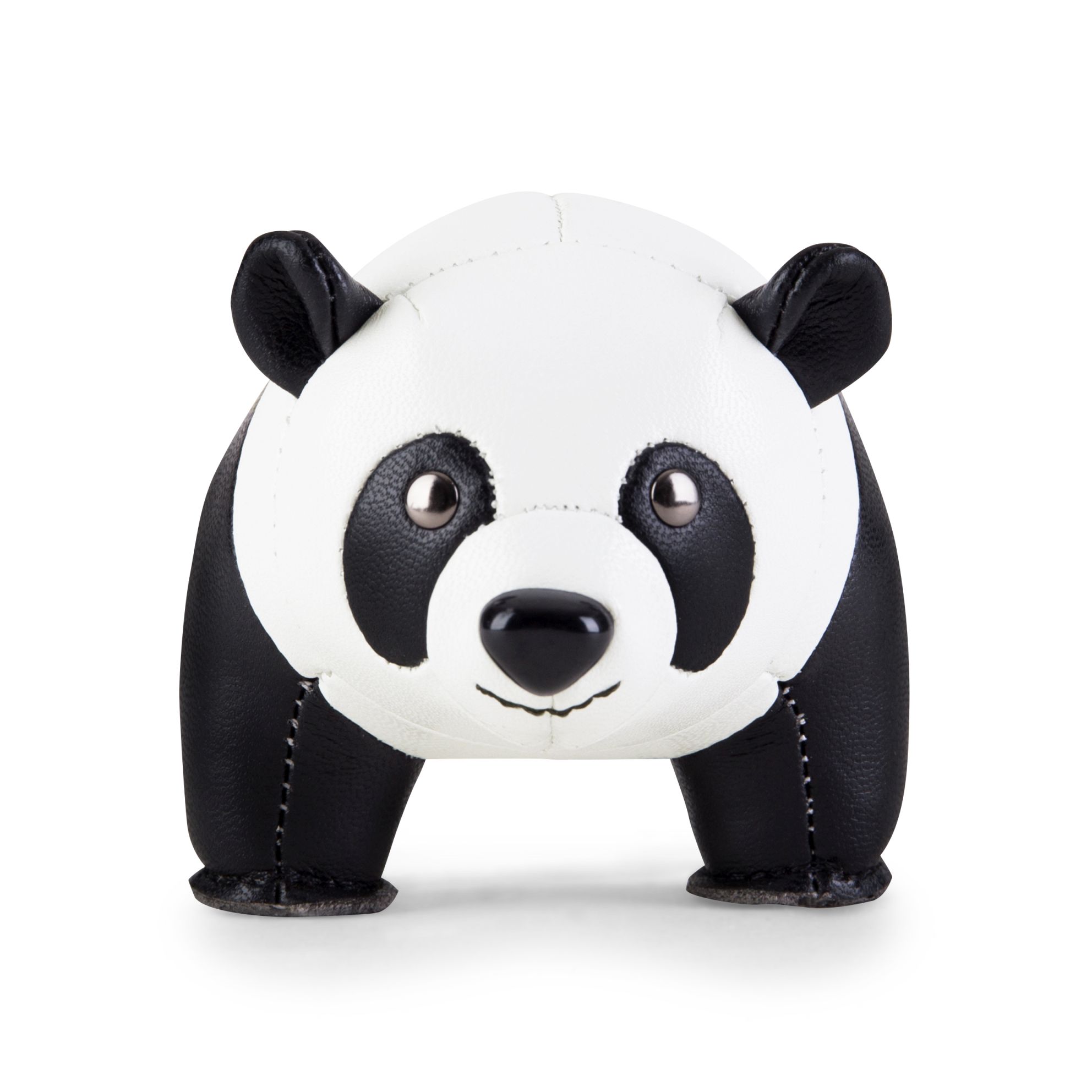 Briefbeschwerer Panda aus Leder, dekoratives Accessoire für Schreibtisch, niedlicher Panda Bär in Schwarz-Weiß.