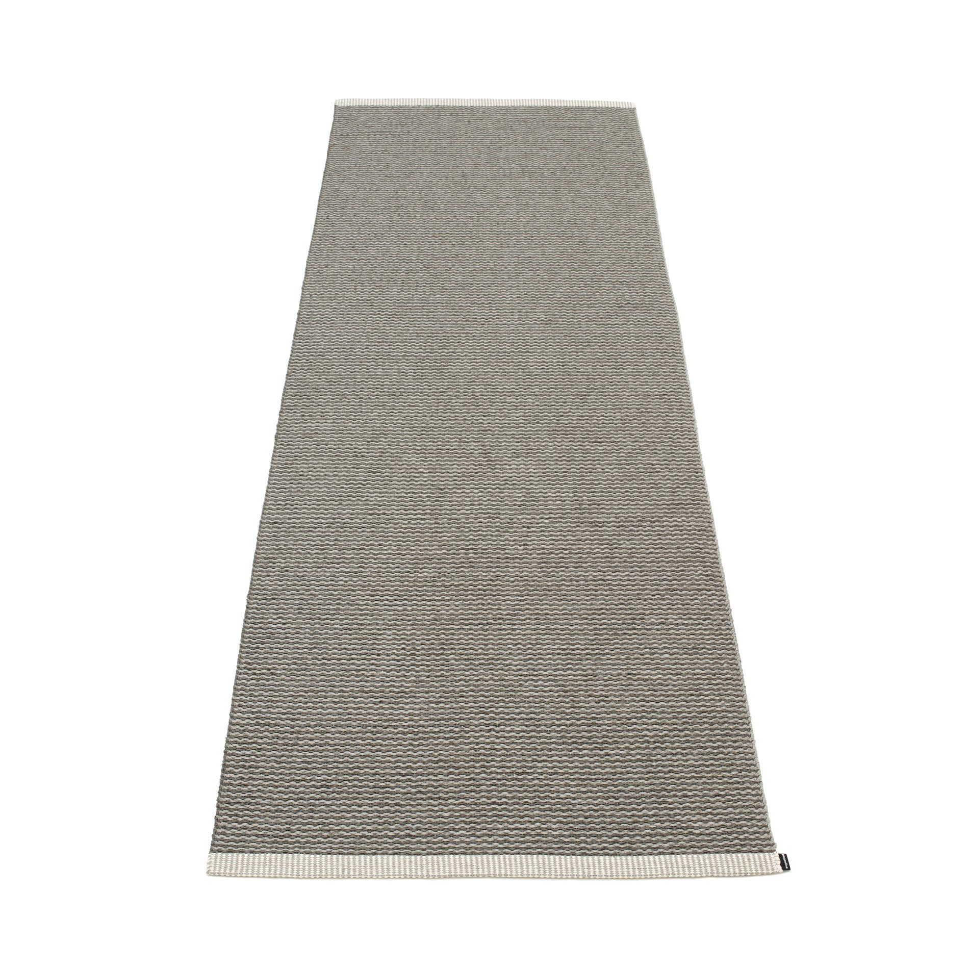 Pappelina Mono Kunststoffteppich in Anthrazit, 85x260 cm. Moderner, gewebter Teppich für Innen und Außen.
