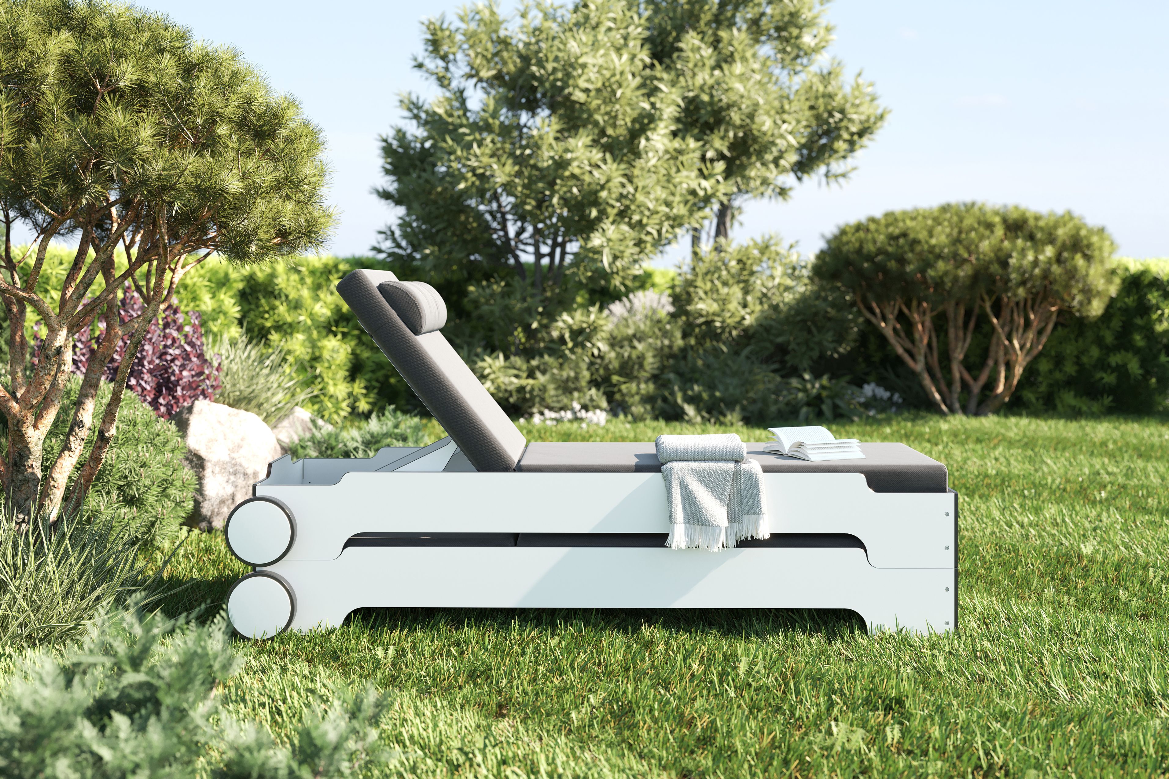 Solara Stacking Lounger incl. Wheels and Upholstery Outdoor Müller Möbelwerkstätten