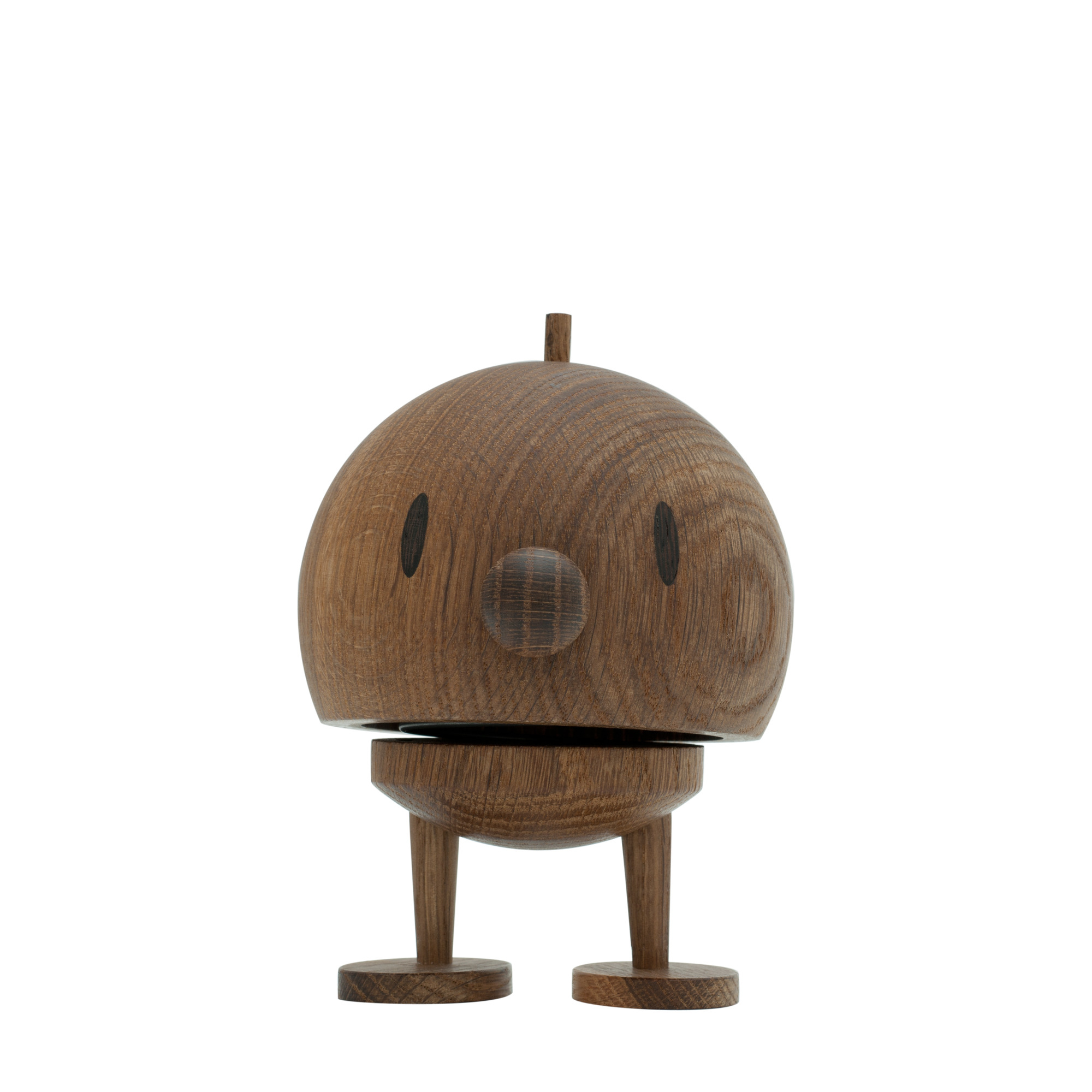 Bumble Hoptimist aus geräucherter Eiche, handgefertigte Holzfigur für Sammler und Designliebhaber.