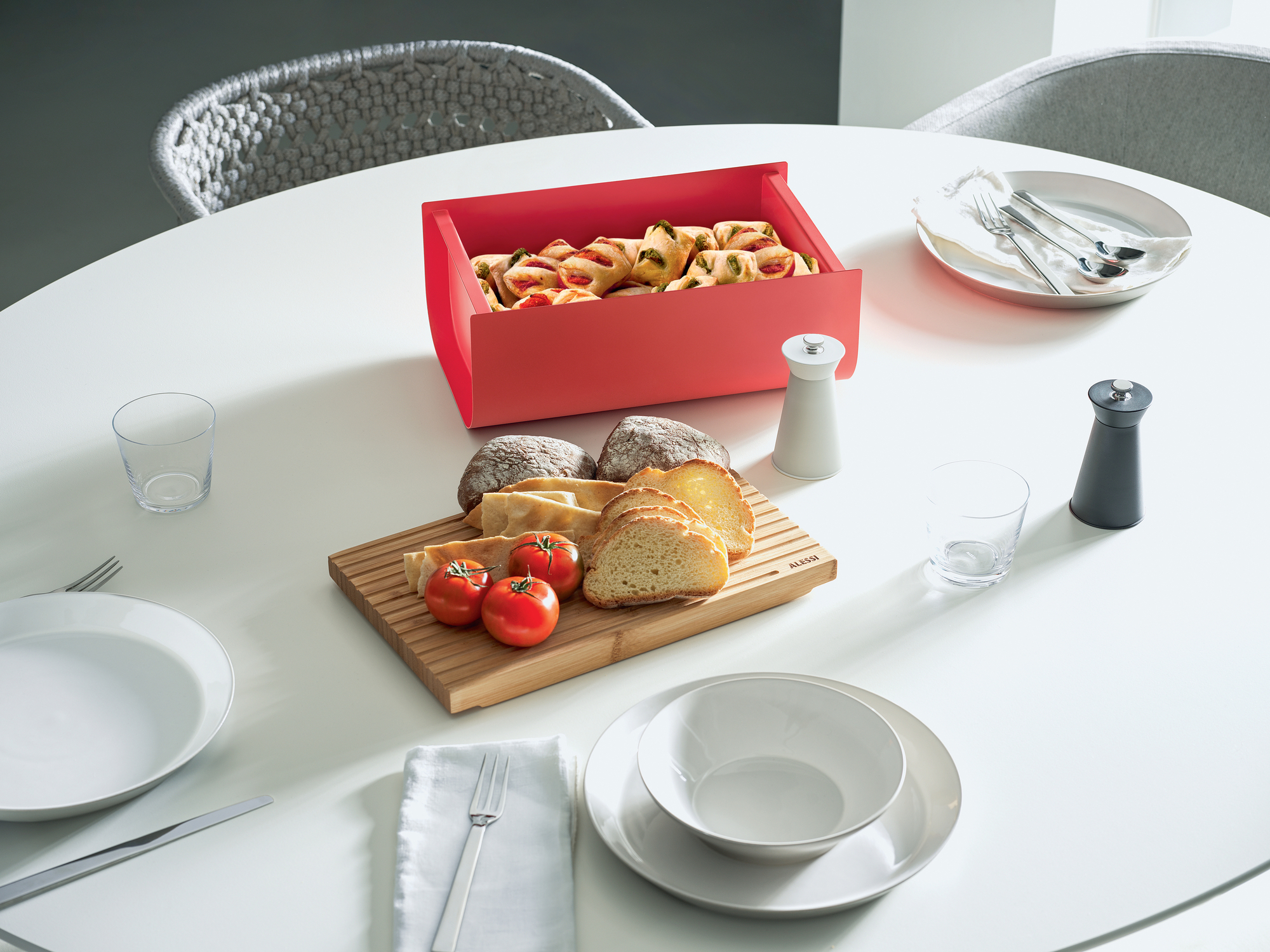 Mattina Bread Box Made of Steel Warm Grey Alessi