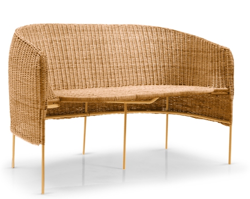 Caribe 2-Sitzer Bank aus Rattan für den Außenbereich, gelbes Naturmaterial, Gartenmöbel.