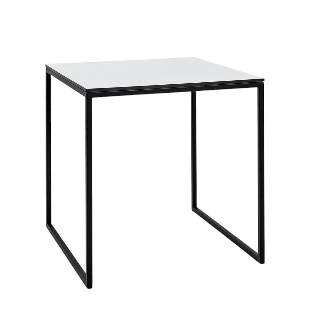 Less H 22/2 HPL Couchtisch von Hans Hansen mit weißer Tischplatte und schwarzem Gestell.
