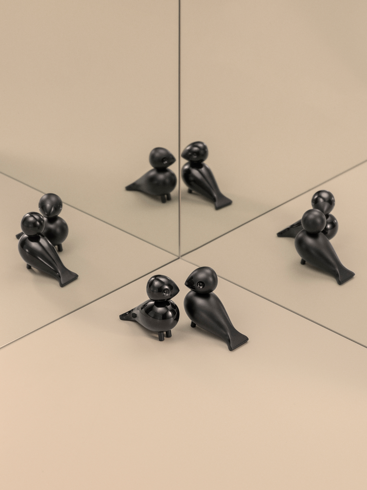 Lovebirds black wooden figures Kay Bojesen