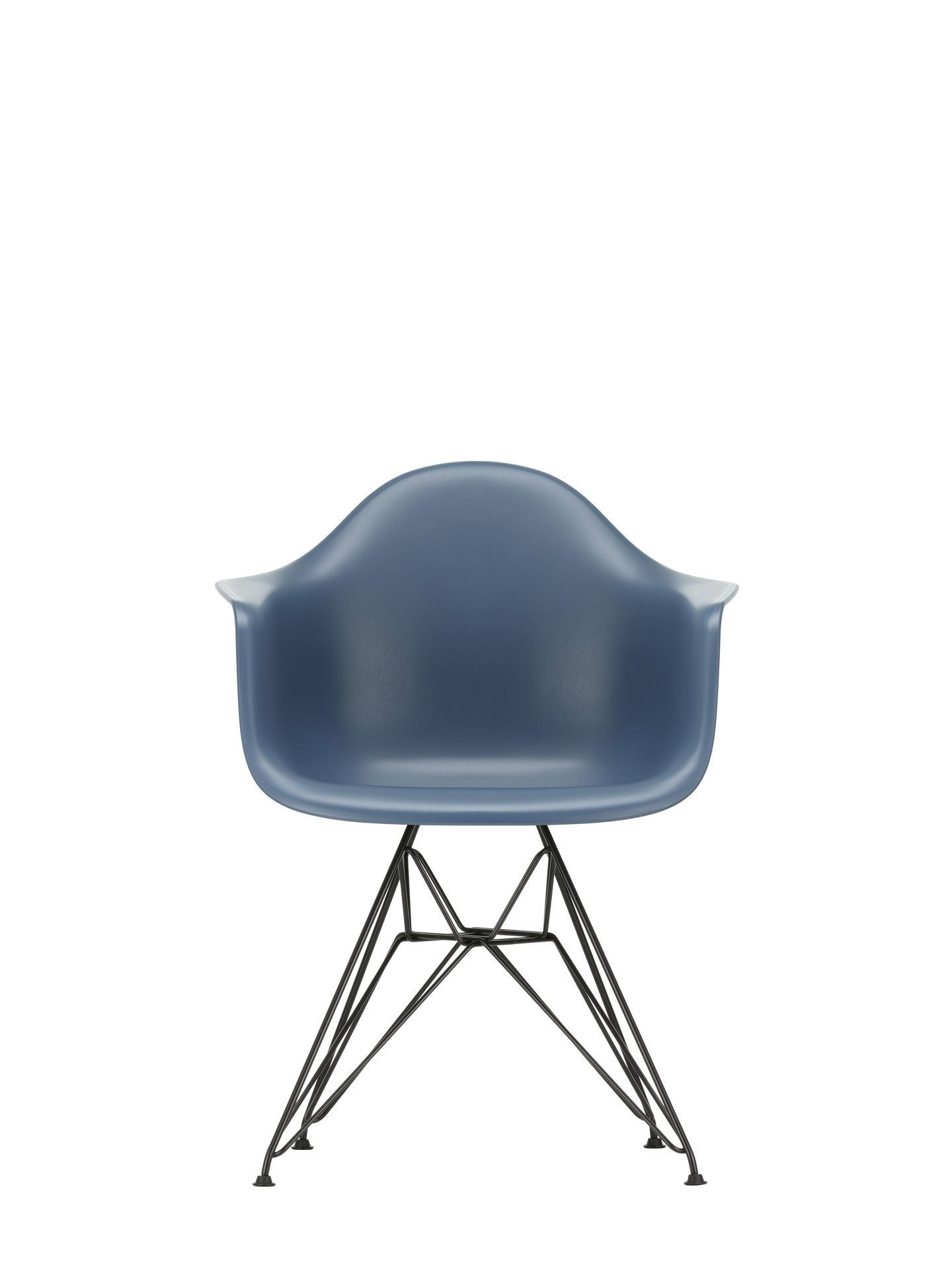 Eames Plastic Arm Chair DAR Stuhl in Kieselstein mit verchromtem Eiffel-Gestell, Frontansicht.