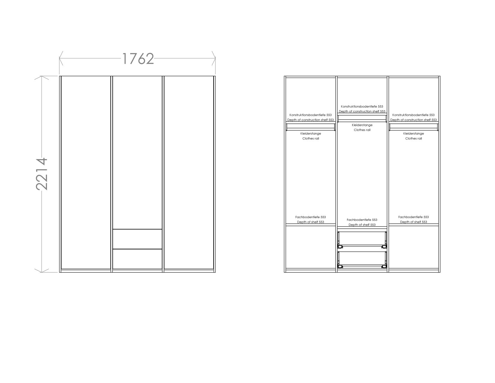 MODULAR PLUS wardrobe combination with 3 drawers Müller Möbelwerkstätten