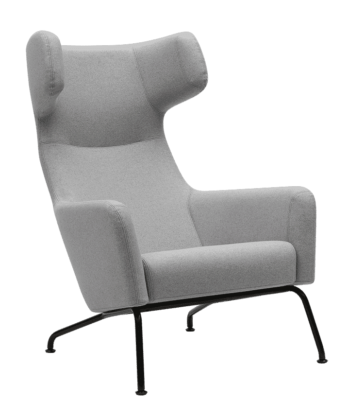 Heller Havana Armchair Ohrensessel von Softline mit grauem Stoffbezug und schwarzem Metallgestell.