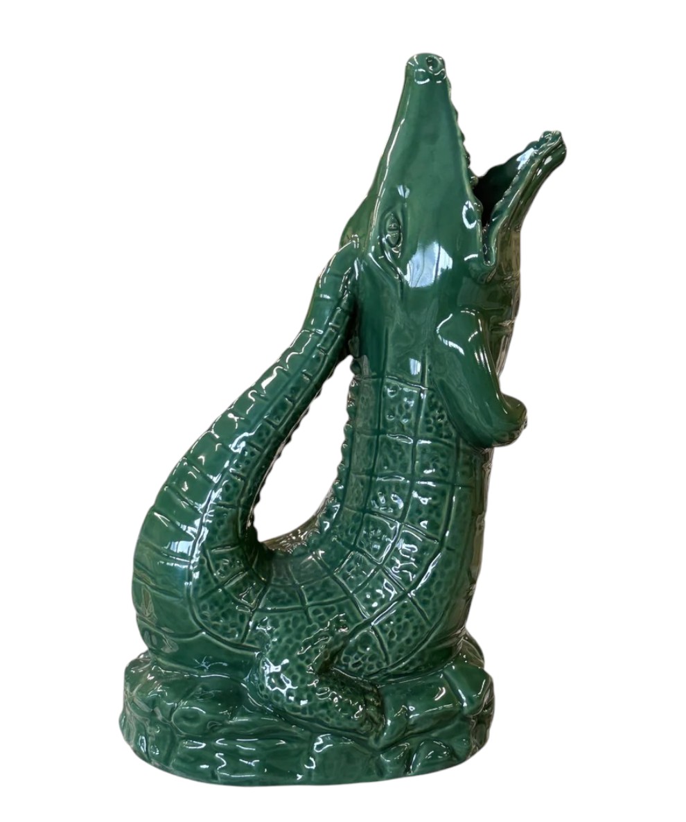 Grüne Croggle Jug Krokodil Karaffe Gluckigluck, Keramik Wasserkrug in Krokodilform für Tischdeko und Getränke.