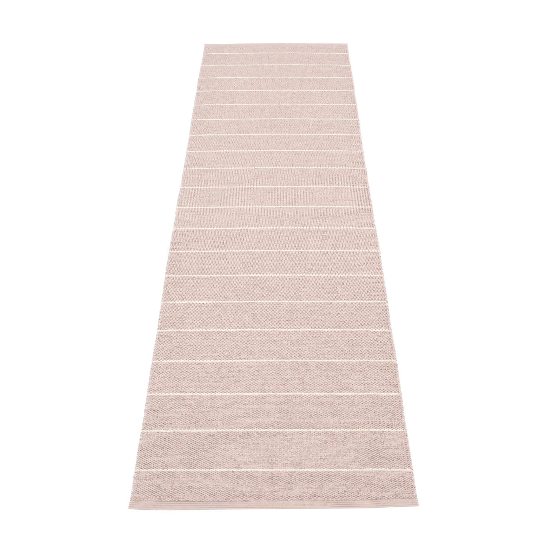 Carl Kunststoffteppich von Pappelina in Rosa mit weißen Streifen, 70x270 cm, für Innen und Außen.