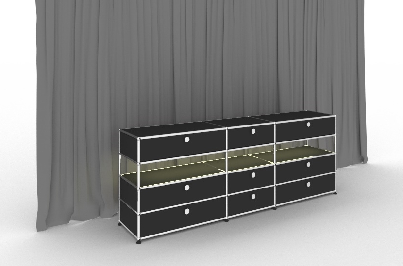 E Sideboard illuminated 9 drawers matt silver USM Haller – QUICK SHIP