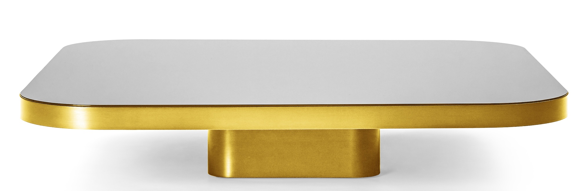 ClassiCon Bow Coffee Table No. 4 mit weißer Tischplatte und goldenem Metallgestell.