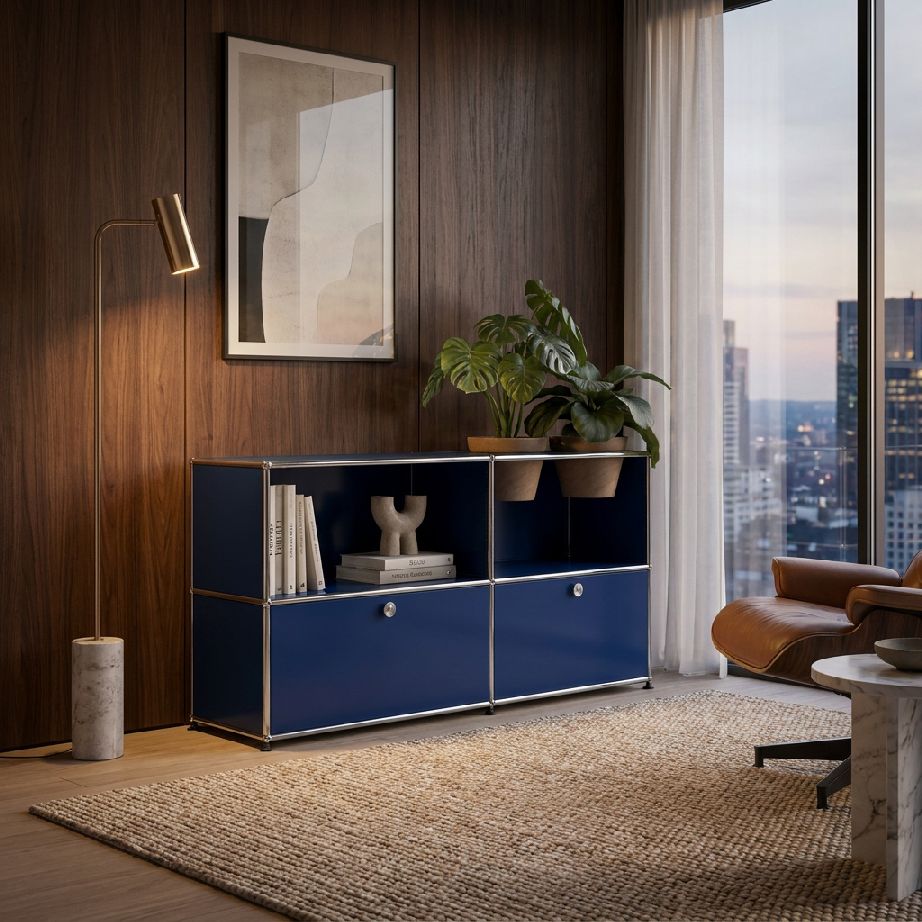 USM Haller Sideboard M57 with hinged doors and plant insert Pure White