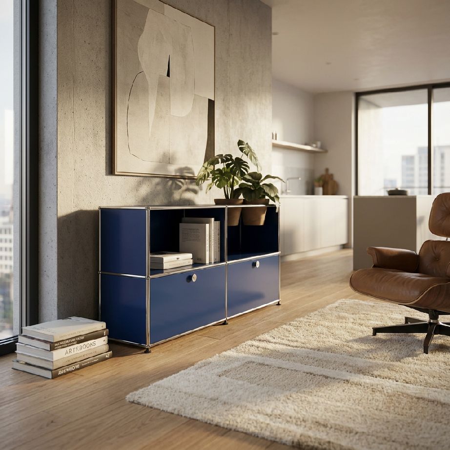 USM Haller Sideboard M57 with hinged doors and plant insert Pure White