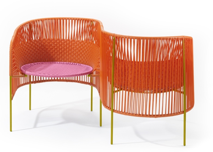 Caribe Vis a Vis Bench Outdoor ames Orange / Bubblegum Pink / Curry Yellow