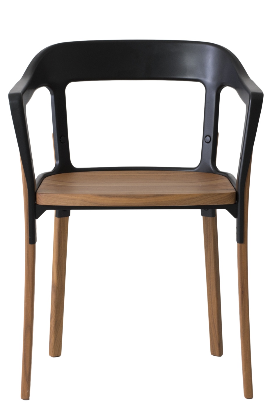 Magis Steelwood Chair Stuhl: Moderner Holzstuhl mit schwarzer Rückenlehne und Armlehne für Esszimmer und Wohnbereich.
