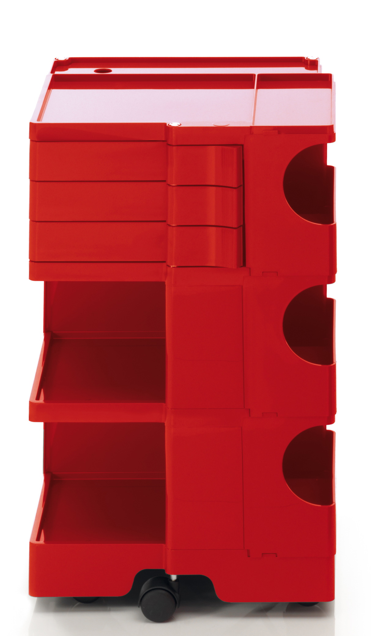 Roter Boby B33 Rollcontainer von B-Line mit Schubladen, Fächern und Ablagemöglichkeiten. Mobiles Ordnungssystem für Büro und Zuhause.
