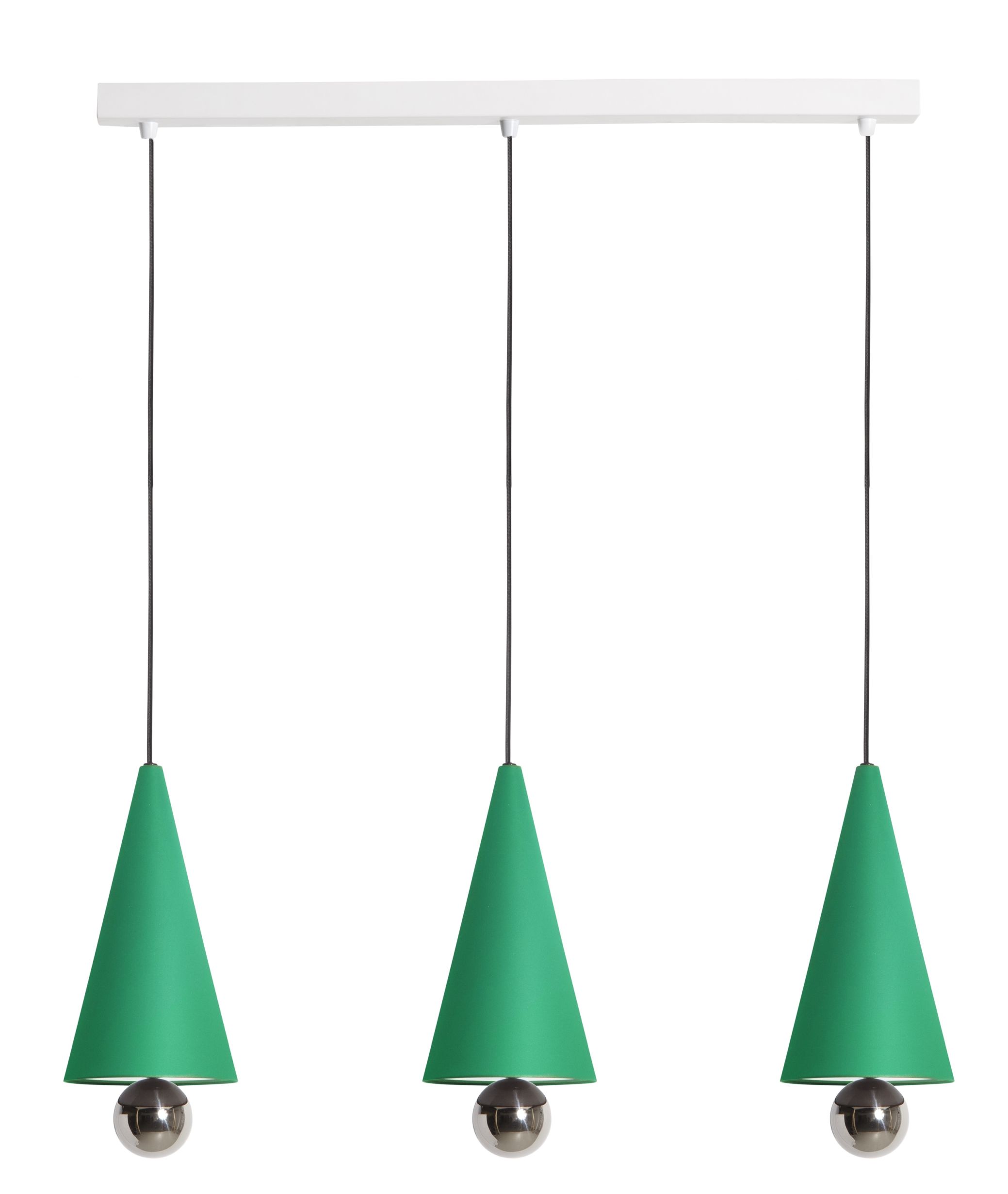 Cherry Pendelleuchte 3er Set in Mintgrün: Moderne Hängelampe mit Kegelform und Chromkugel.