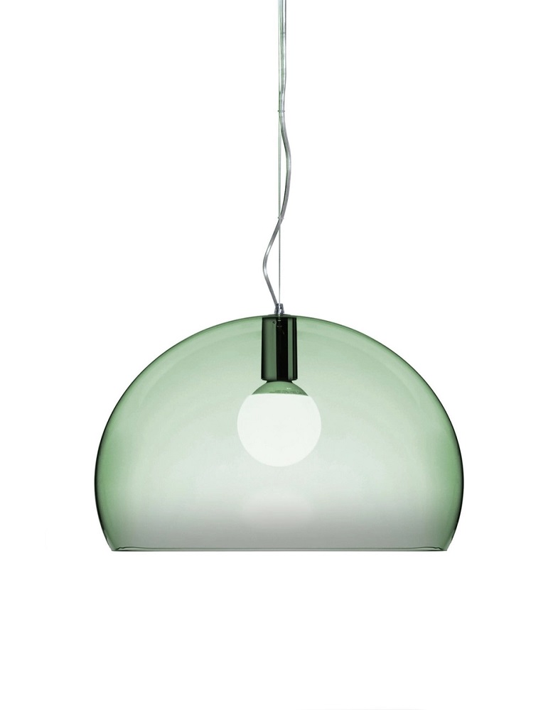 Fly Pendelleuchte von Kartell, salbeigrün transparent, moderne Hängelampe für Wohnzimmer und Esszimmer.