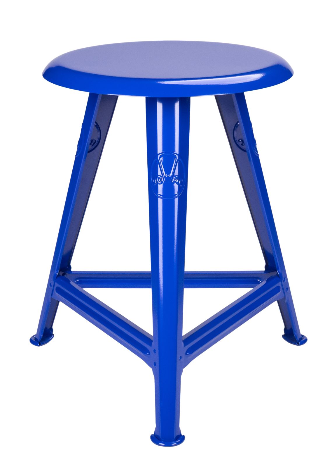 Blauer Rowac Schemel Modell IS 48 cm, ein robuster und stilvoller Hocker für Werkstatt oder Zuhause.