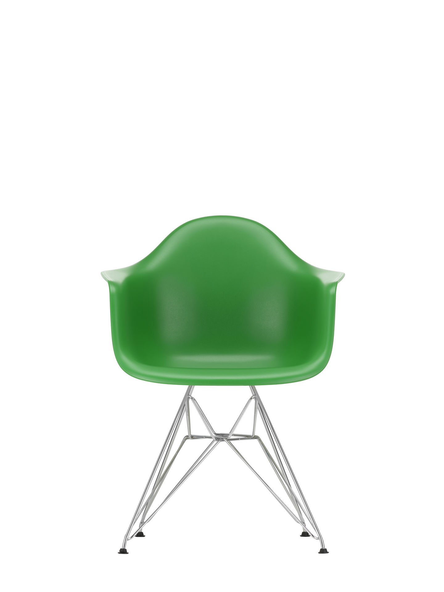 Eames Plastic Arm Chair DAR Stuhl in Kieselstein mit verchromtem Gestell, Ansicht von vorn.