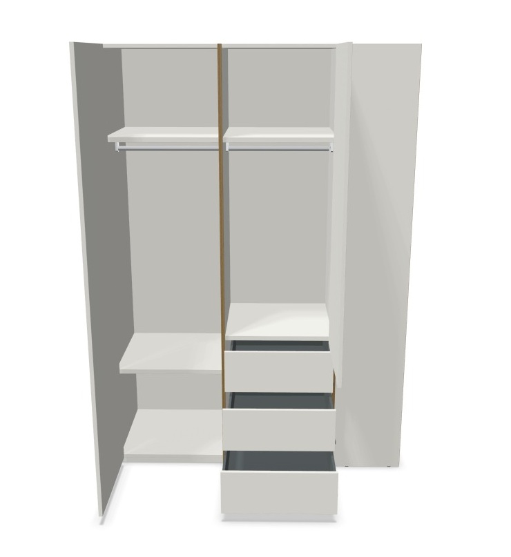 MODULAR PLUS wardrobe combination with add-on shelf on the right and 3 drawers Müller Möbelwerkstätten