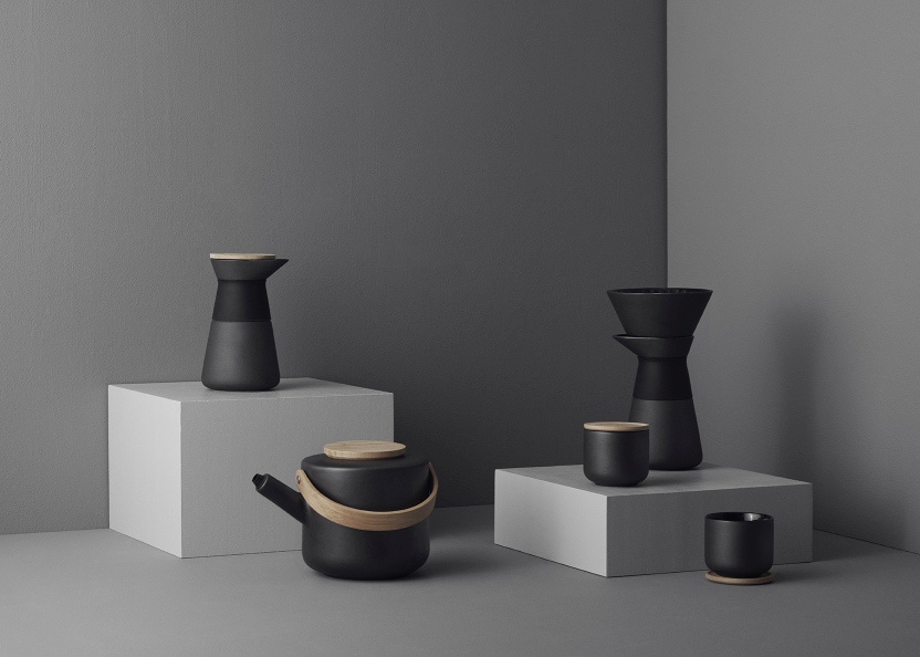 Theo Tea Mug with Coaster Black Stelton SINGLE PIECES