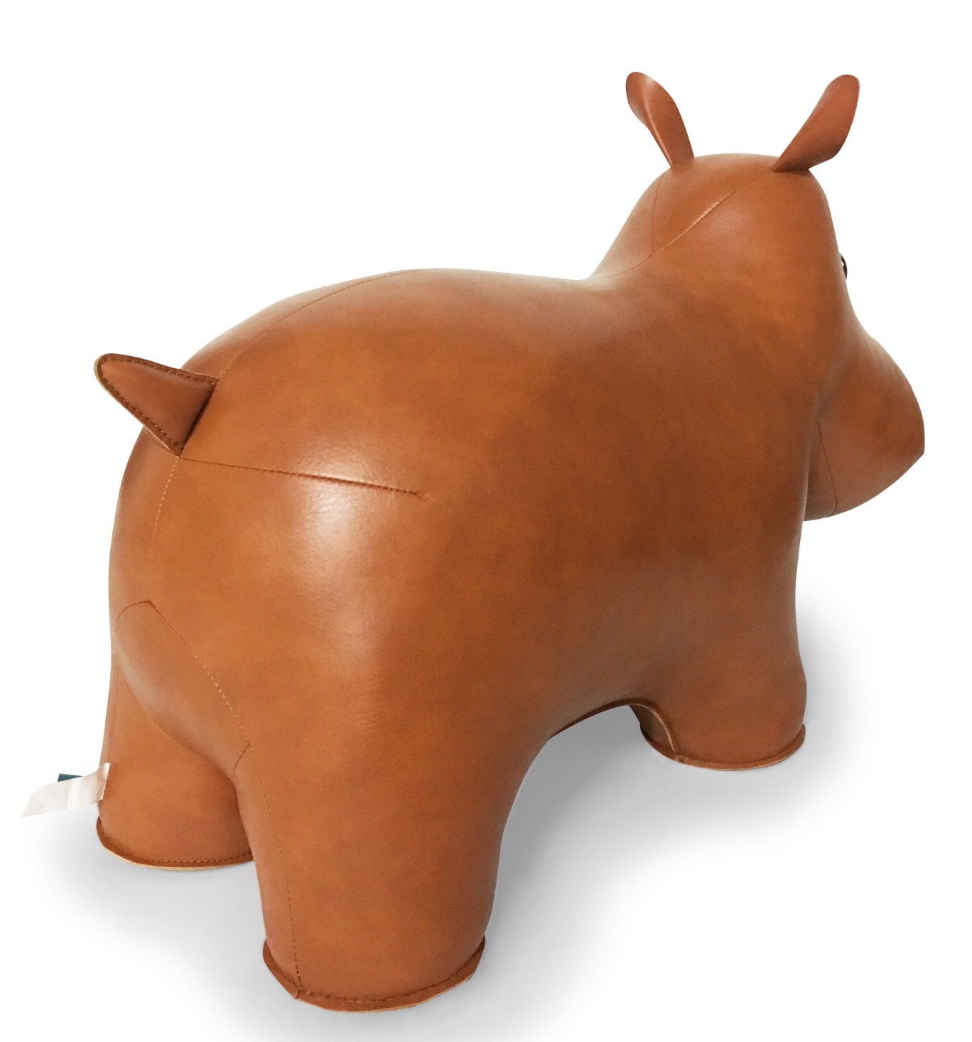 Ledertier XXL Hippo Zuny, braunes Deko-Nilpferd aus Leder, Stofftier für Kinder und Erwachsene, Rückansicht.