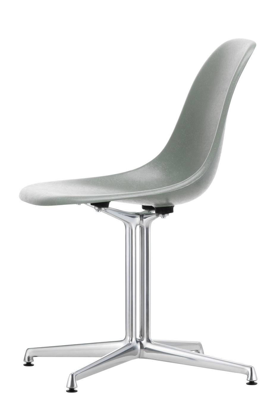 Eames Side Chair DSL Stuhl von Vitra, graue Fiberglas Sitzschale mit verchromtem Vierfußgestell.