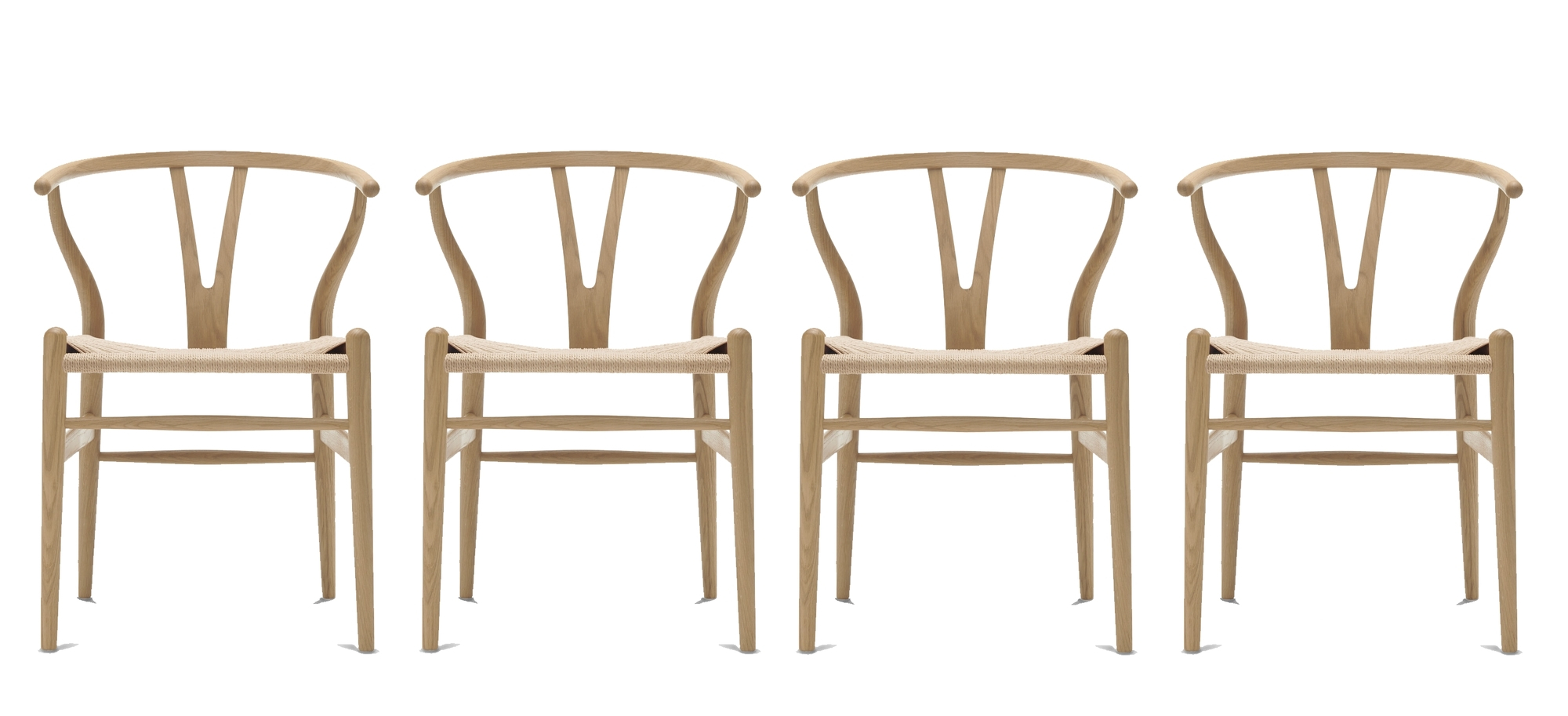 Vier CH24 Wishbone Stühle von Carl Hansen & Søn, Eiche geseift, mit Papierkordel.