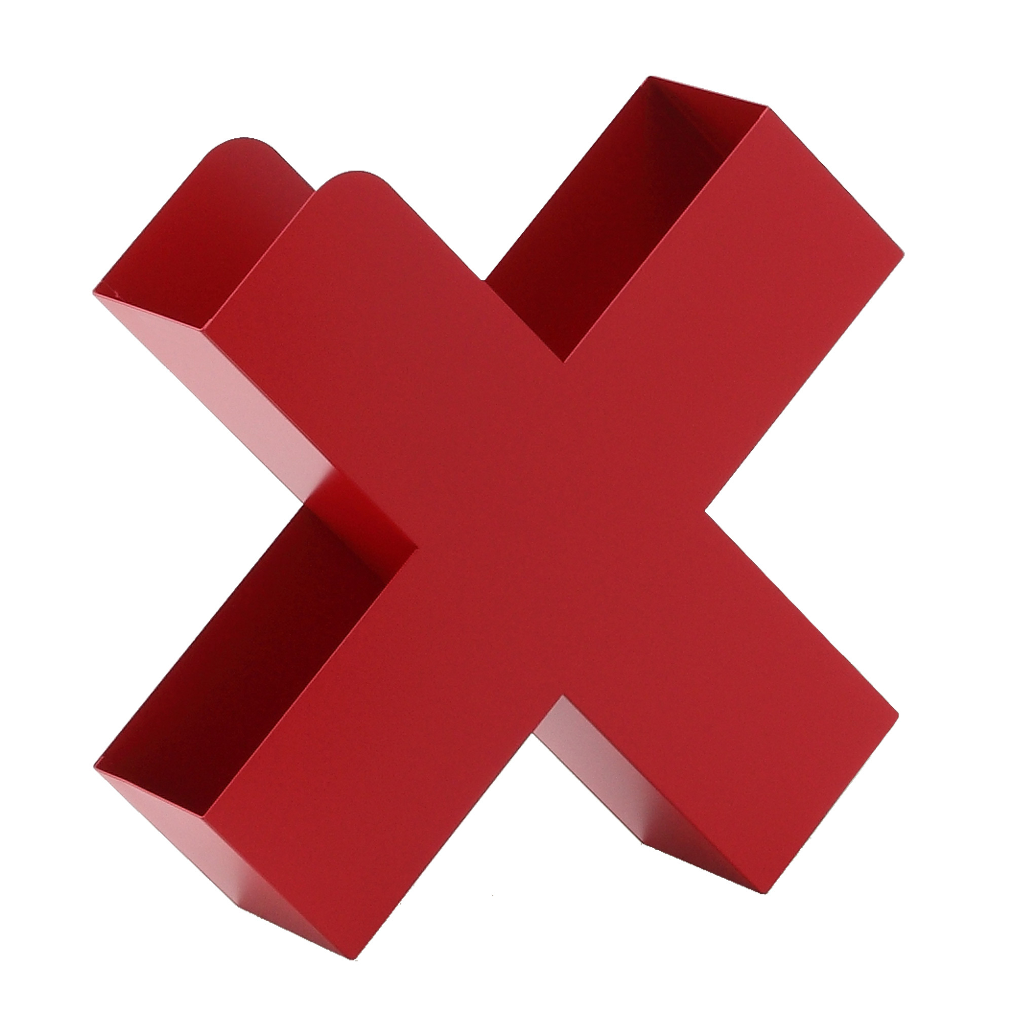 Roter Bukan Mox Zeitschriftenhalter in Kreuzform aus Metall, moderne Zeitschriftenaufbewahrung für Wohnzimmer.