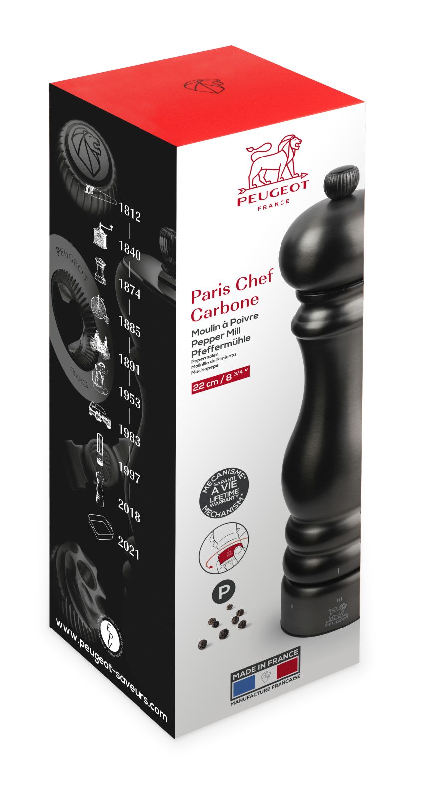 Paris Chef Carbon Pepper Mill 22 cm Peugeot SINGLE PIECES