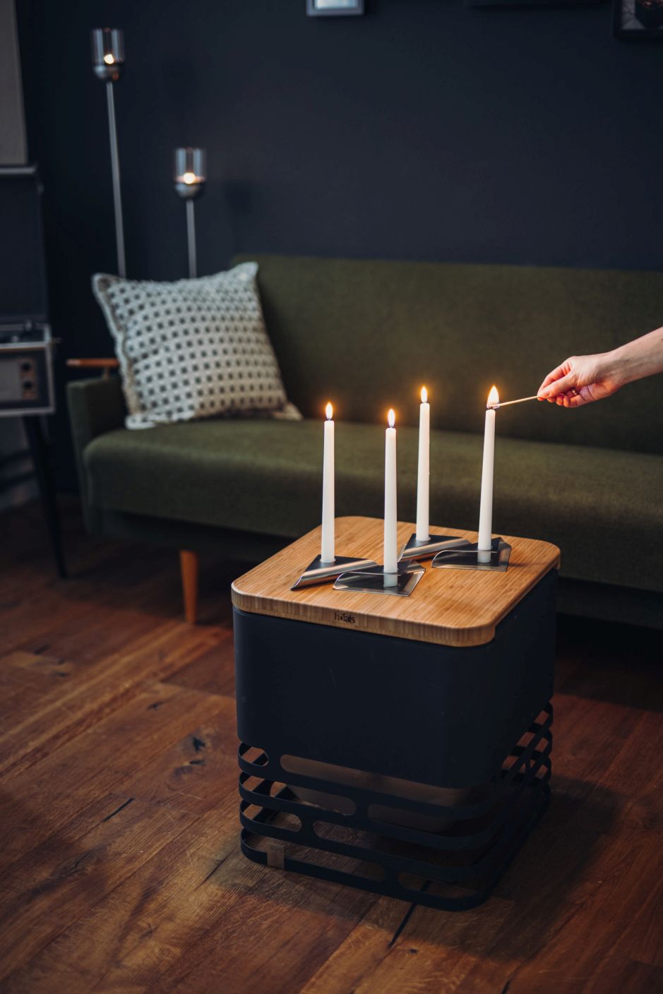 Square Candle candlestick set of 4 silver Höfats SINGLE PIECES