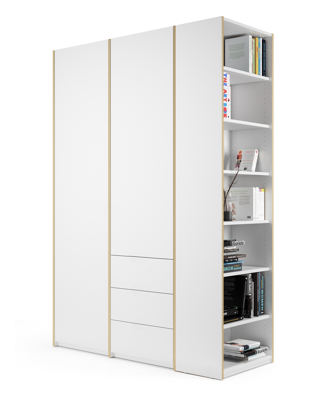 MODULAR PLUS wardrobe combination with add-on shelf on the right and 3 drawers Müller Möbelwerkstätten