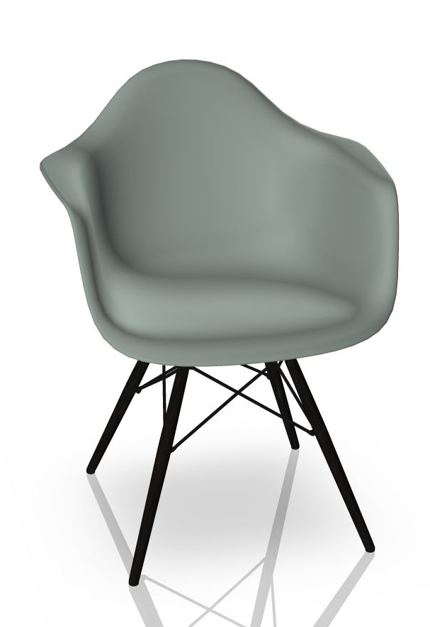 Hellgrauer Eames Plastic Arm Chair DAW Stuhl mit schwarzem Ahorn-Gestell von Vitra. Designklassiker für Wohnraum.