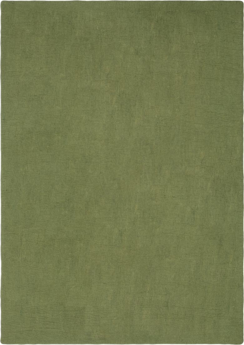 Grüner rechteckiger Filzteppich (180x260 cm) von myfelt, Kaspar Modell. Detailaufnahme der Textur.