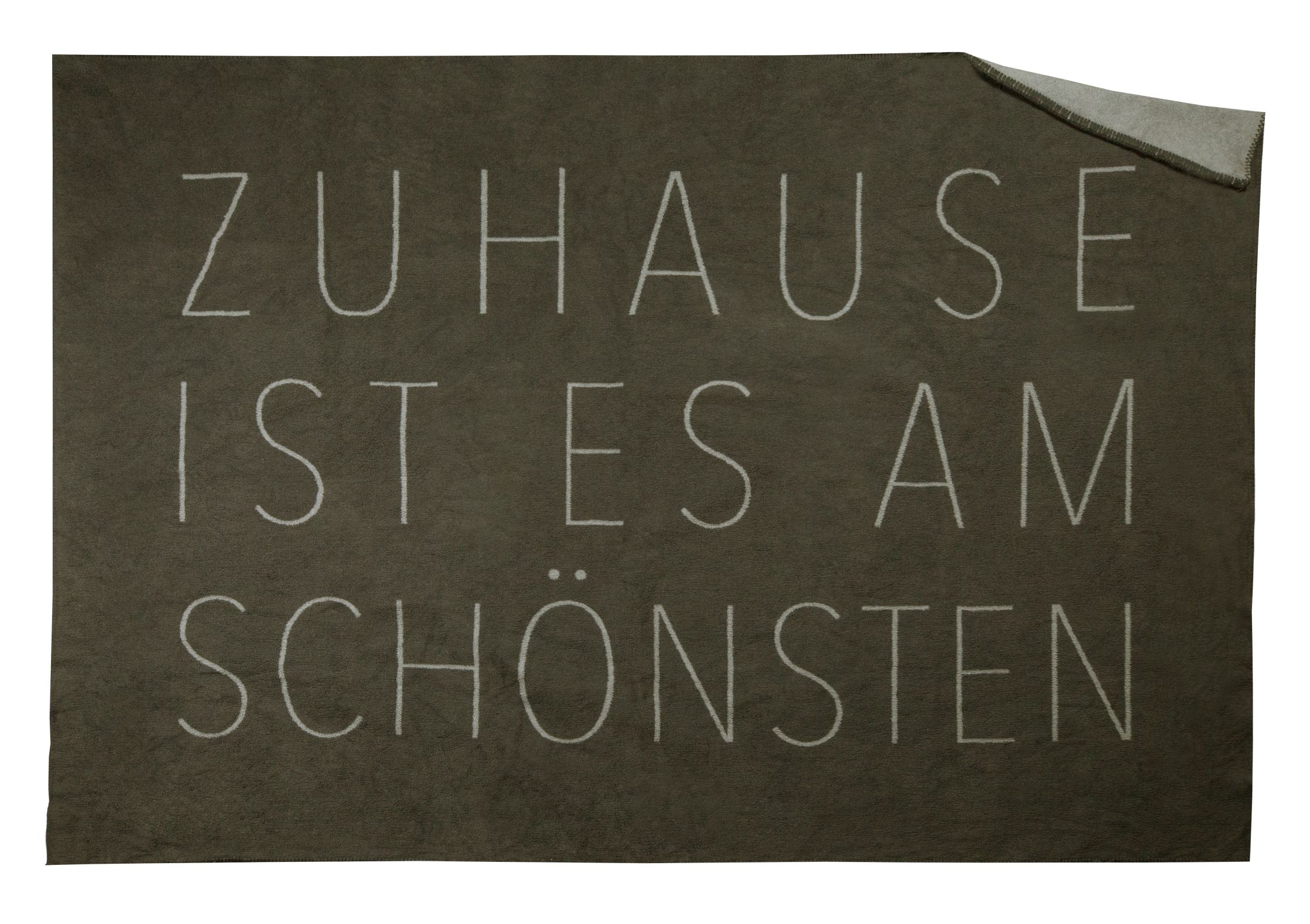 Zuhausesein Decke Räder EINZELSTÜCK, graue Kuscheldecke mit weißem Schriftzug "Zuhause ist es am schönsten".